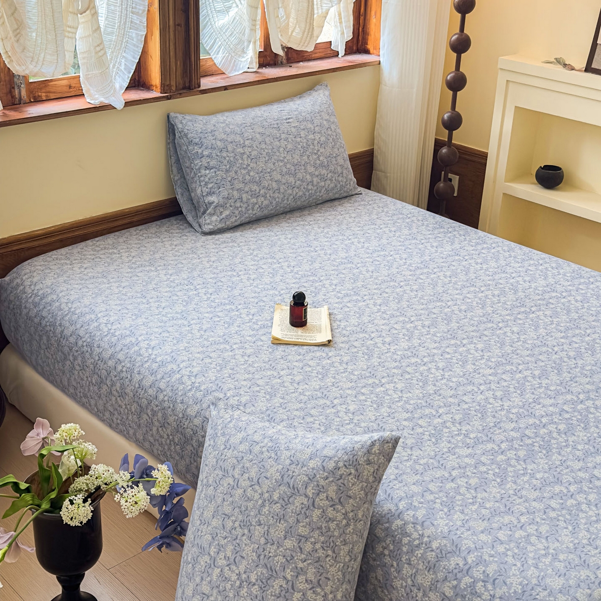 91家纺网 家纺一手货源 找家纺 温眠家纺 2025新款双层纱单件床笠床单 南亭晚风