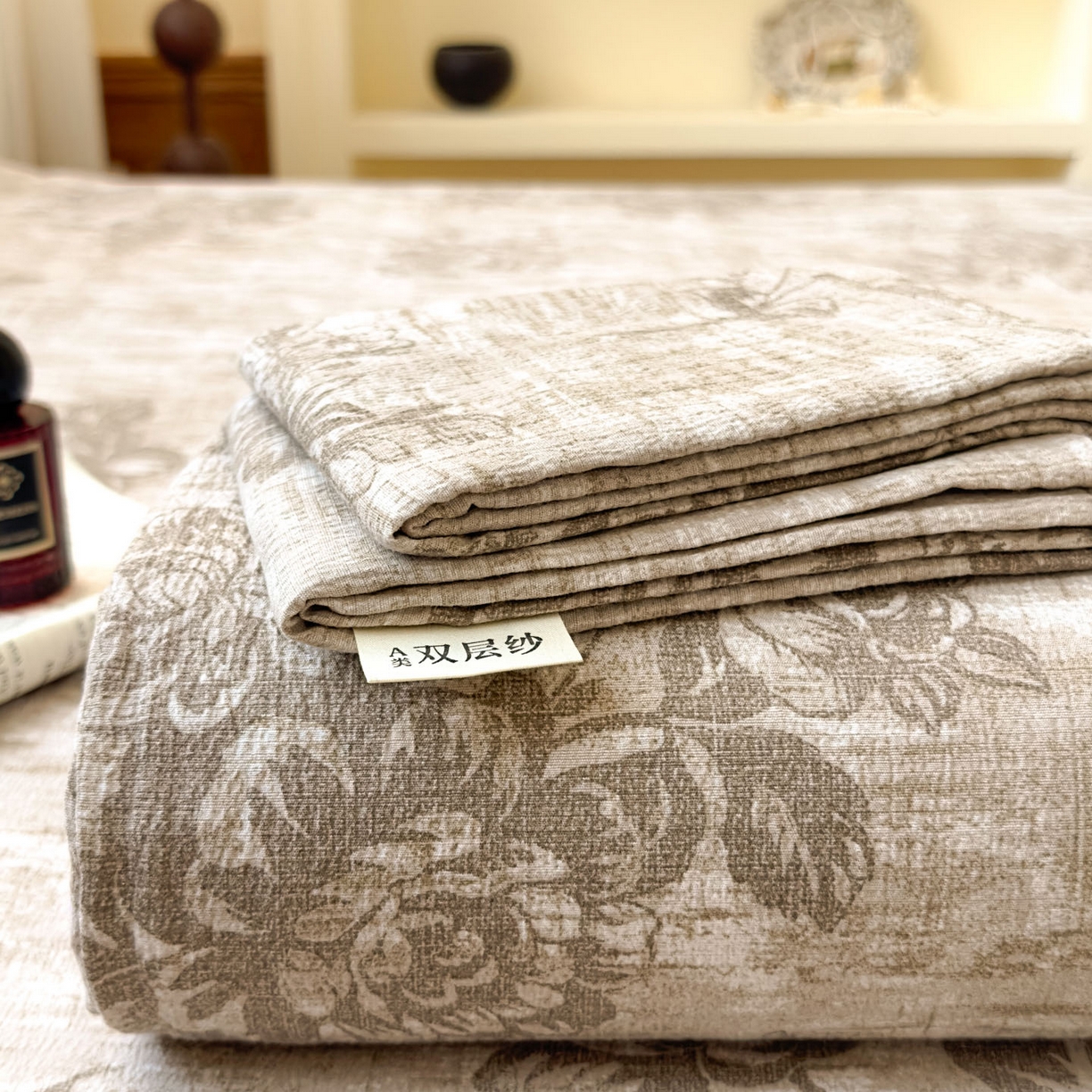 温眠家纺 2025新款双层纱单件床笠床单 枯木生花