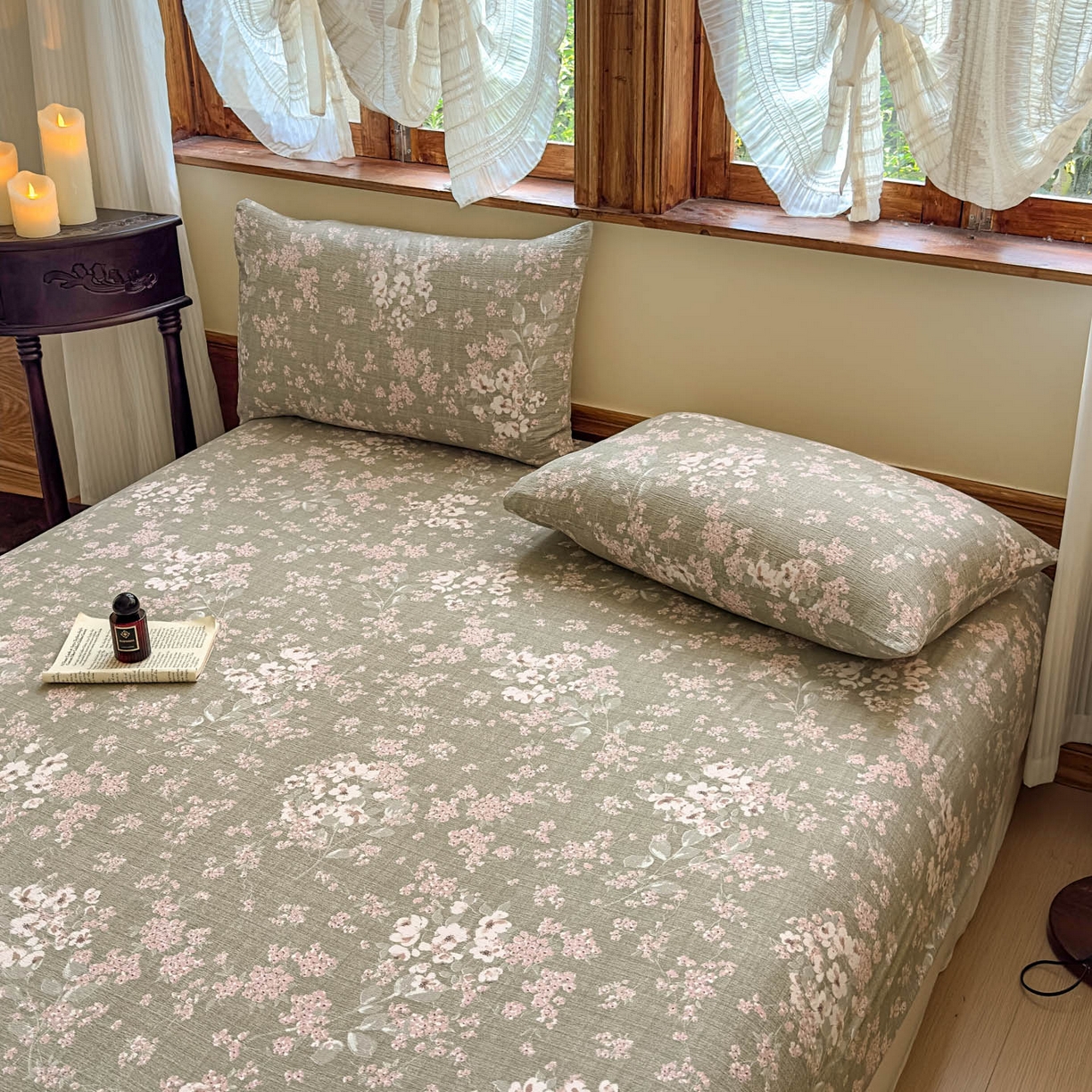 91家纺网 家纺一手货源 找家纺 温眠家纺 2025新款双层纱单件床笠床单 云卷抒