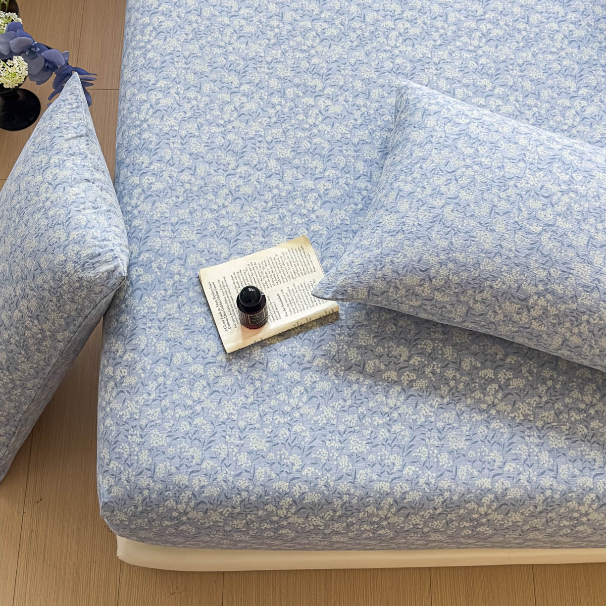 91家纺网 家纺一手货源 找家纺 温眠家纺 2025新款双层纱单件床笠床单 南亭晚风