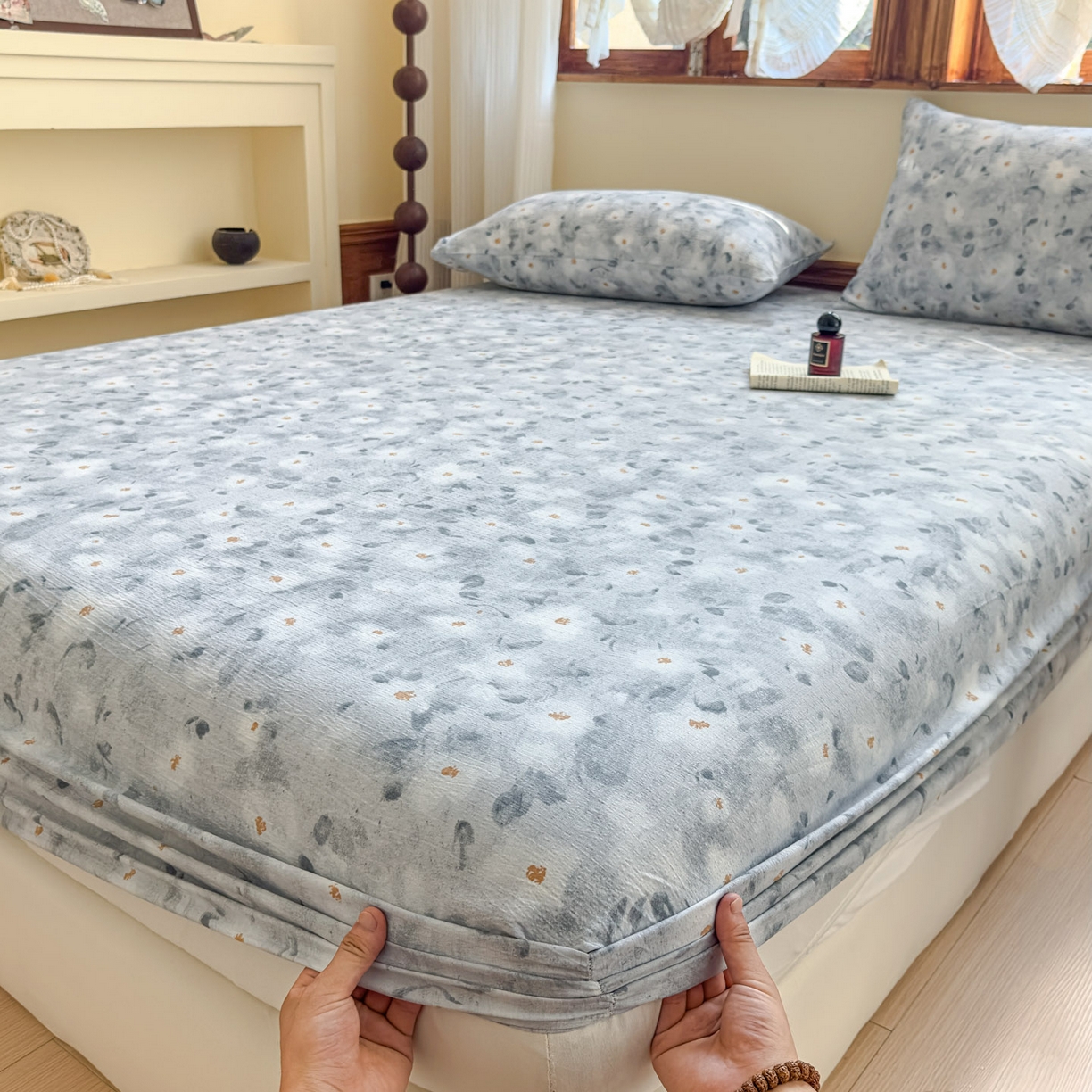 91家纺网 家纺一手货源 找家纺 温眠家纺 2025新款双层纱单件床笠床单 醉星漓