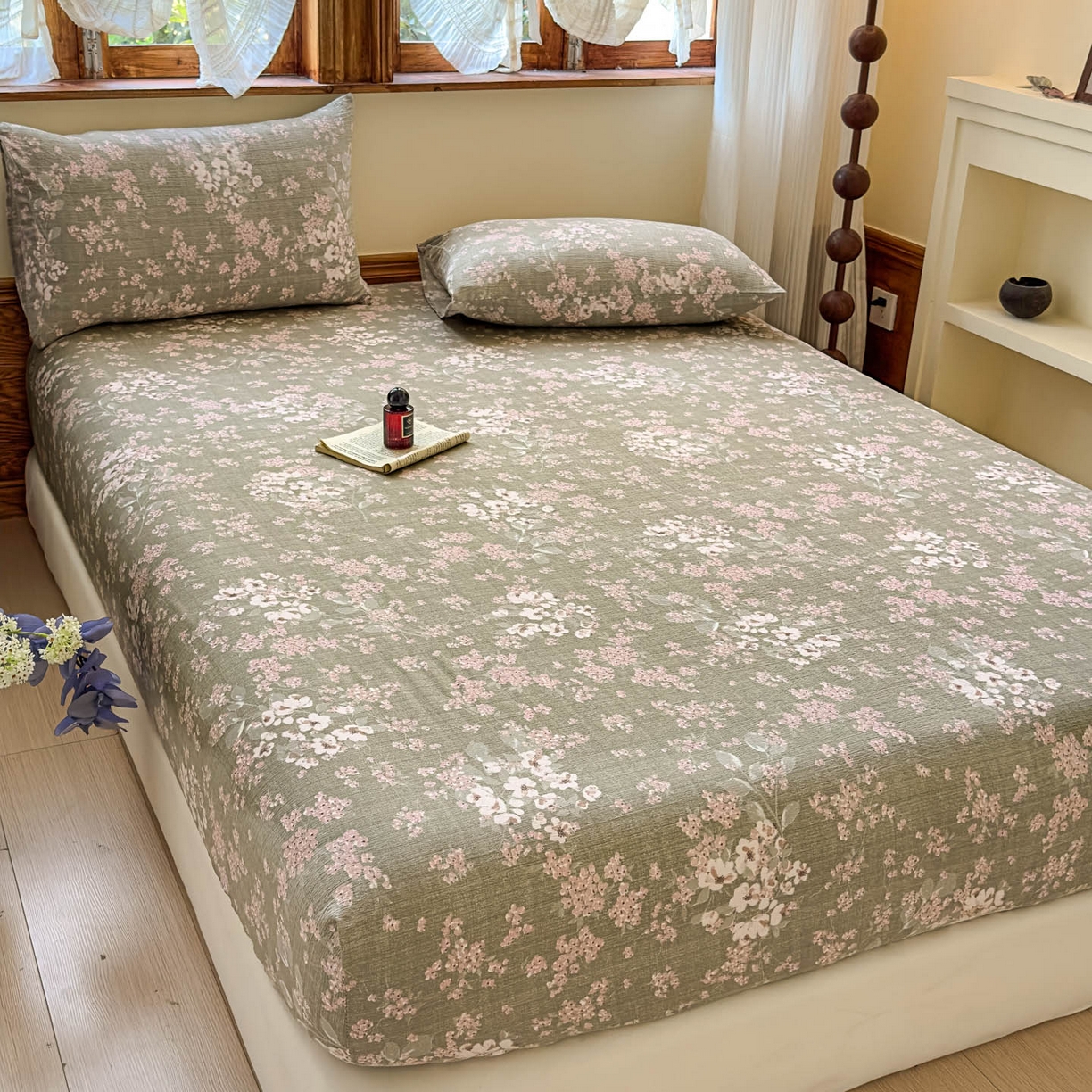 91家纺网 家纺一手货源 找家纺 温眠家纺 2025新款双层纱单件床笠床单 云卷抒