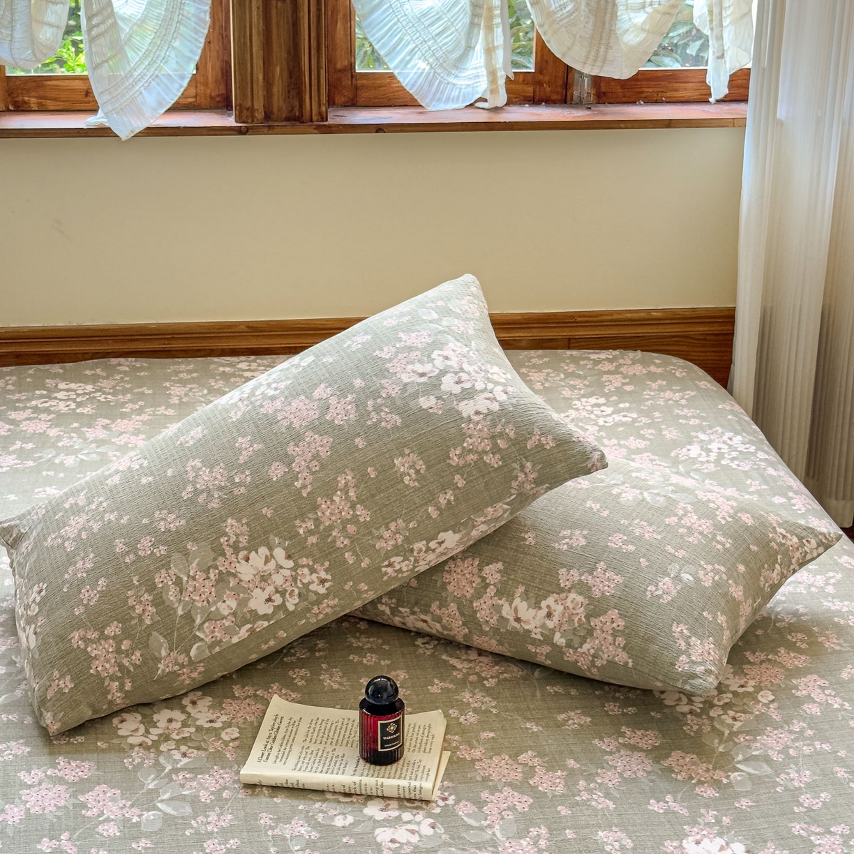 91家纺网 家纺一手货源 找家纺 温眠家纺 2025新款双层纱单件床笠床单 云卷抒