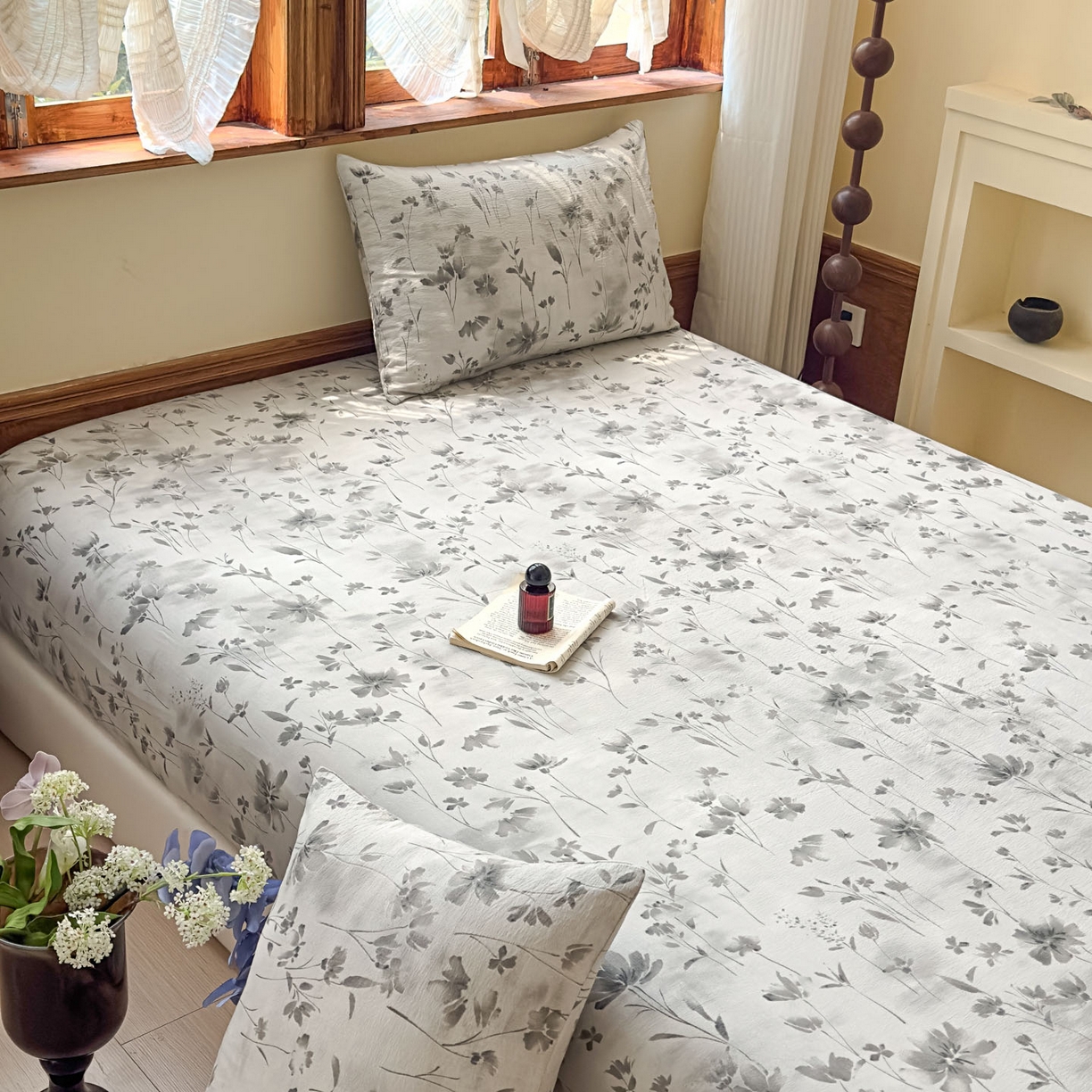 91家纺网 家纺一手货源 找家纺 温眠家纺 2025新款双层纱单件床笠床单 秘境烟雨