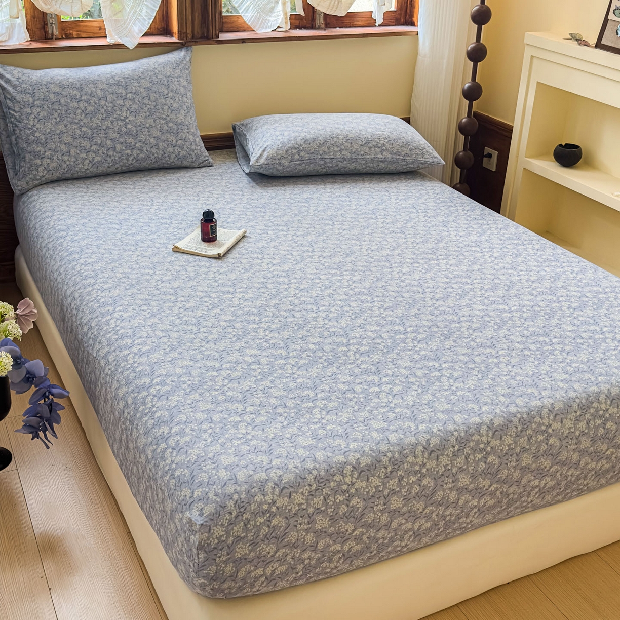 91家纺网 家纺一手货源 找家纺 温眠家纺 2025新款双层纱单件床笠床单 南亭晚风