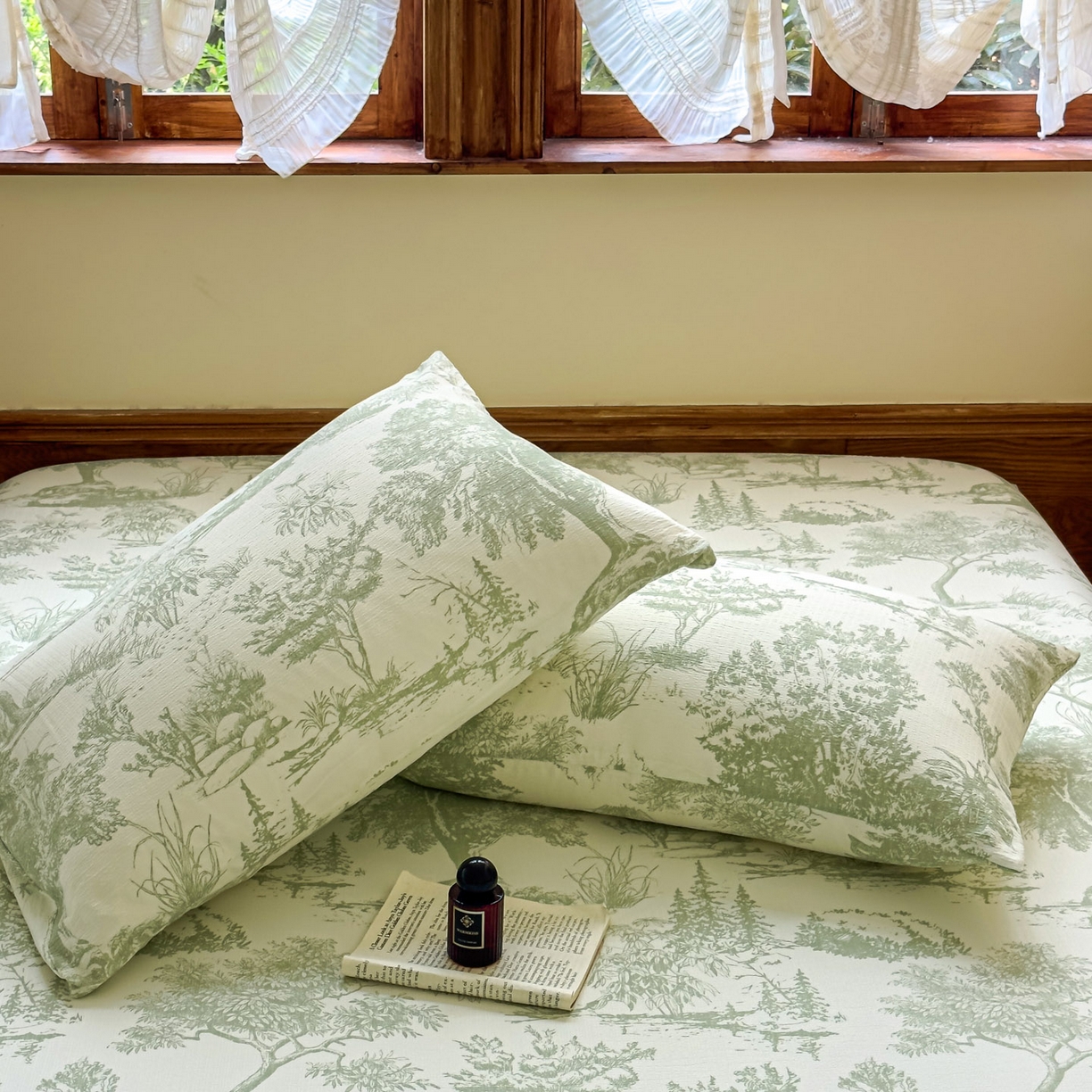 91家纺网 家纺一手货源 找家纺 温眠家纺 2025新款双层纱单件床笠床单 烟雨