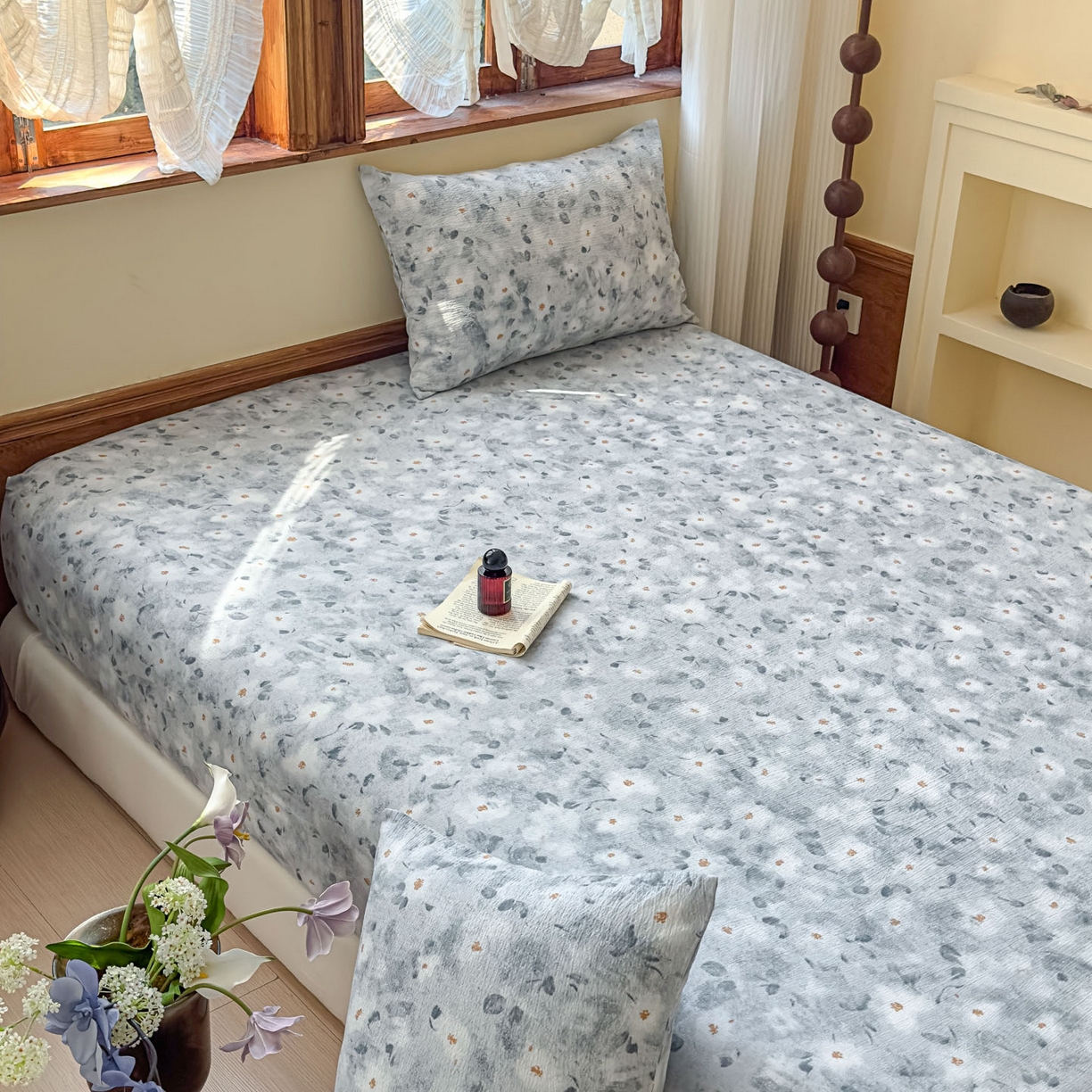 91家纺网 家纺一手货源 找家纺 温眠家纺 2025新款双层纱单件床笠床单 醉星漓