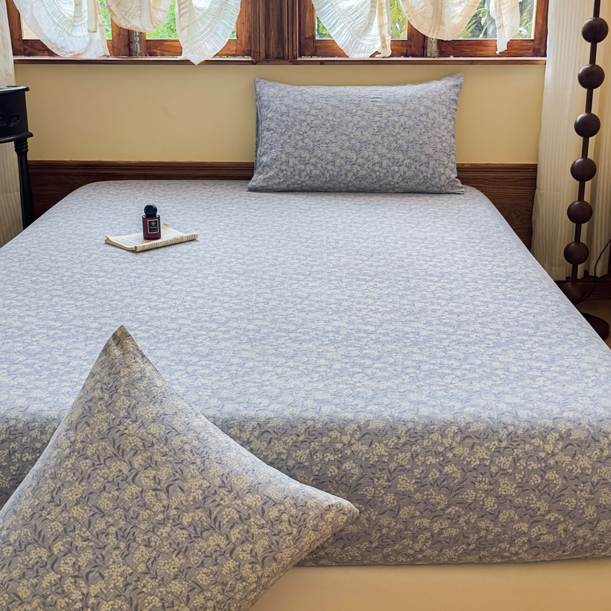 91家纺网 家纺一手货源 找家纺 温眠家纺 2025新款双层纱单件床笠床单 南亭晚风