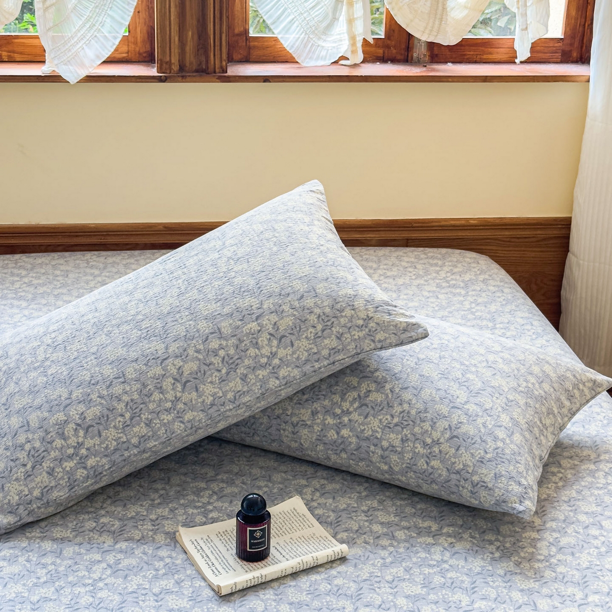 91家纺网 家纺一手货源 找家纺 温眠家纺 2025新款双层纱单件床笠床单 南亭晚风