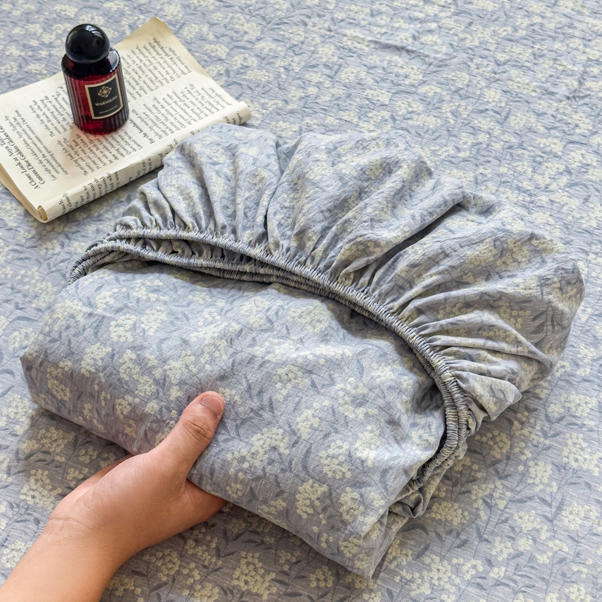 91家纺网 家纺一手货源 找家纺 温眠家纺 2025新款双层纱单件床笠床单 南亭晚风