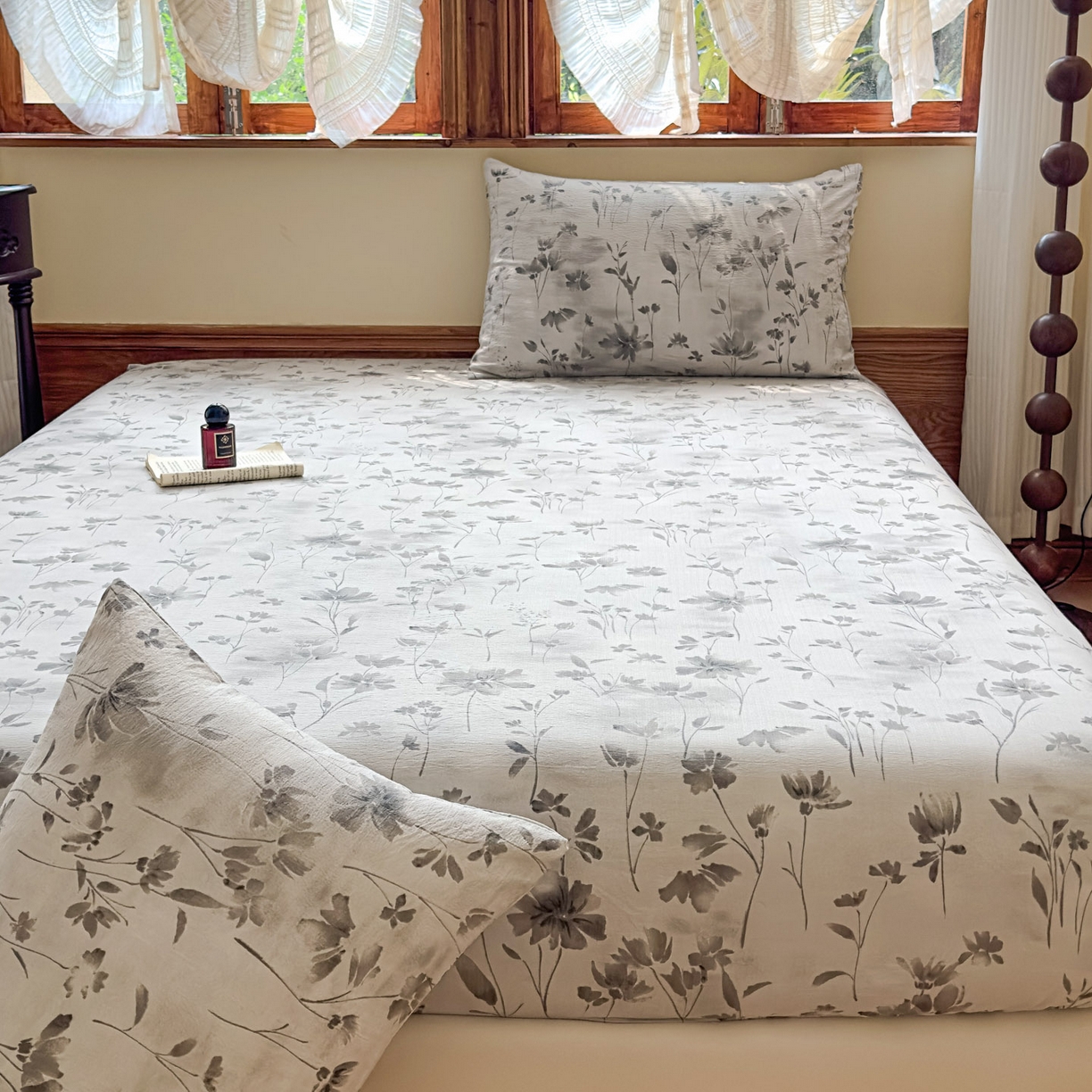 91家纺网 家纺一手货源 找家纺 温眠家纺 2025新款双层纱单件床笠床单 秘境烟雨