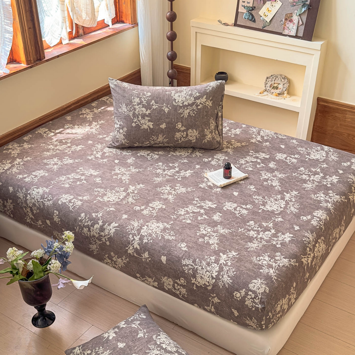 91家纺网 家纺一手货源 找家纺 温眠家纺 2025新款双层纱单件床笠床单 月华绣影