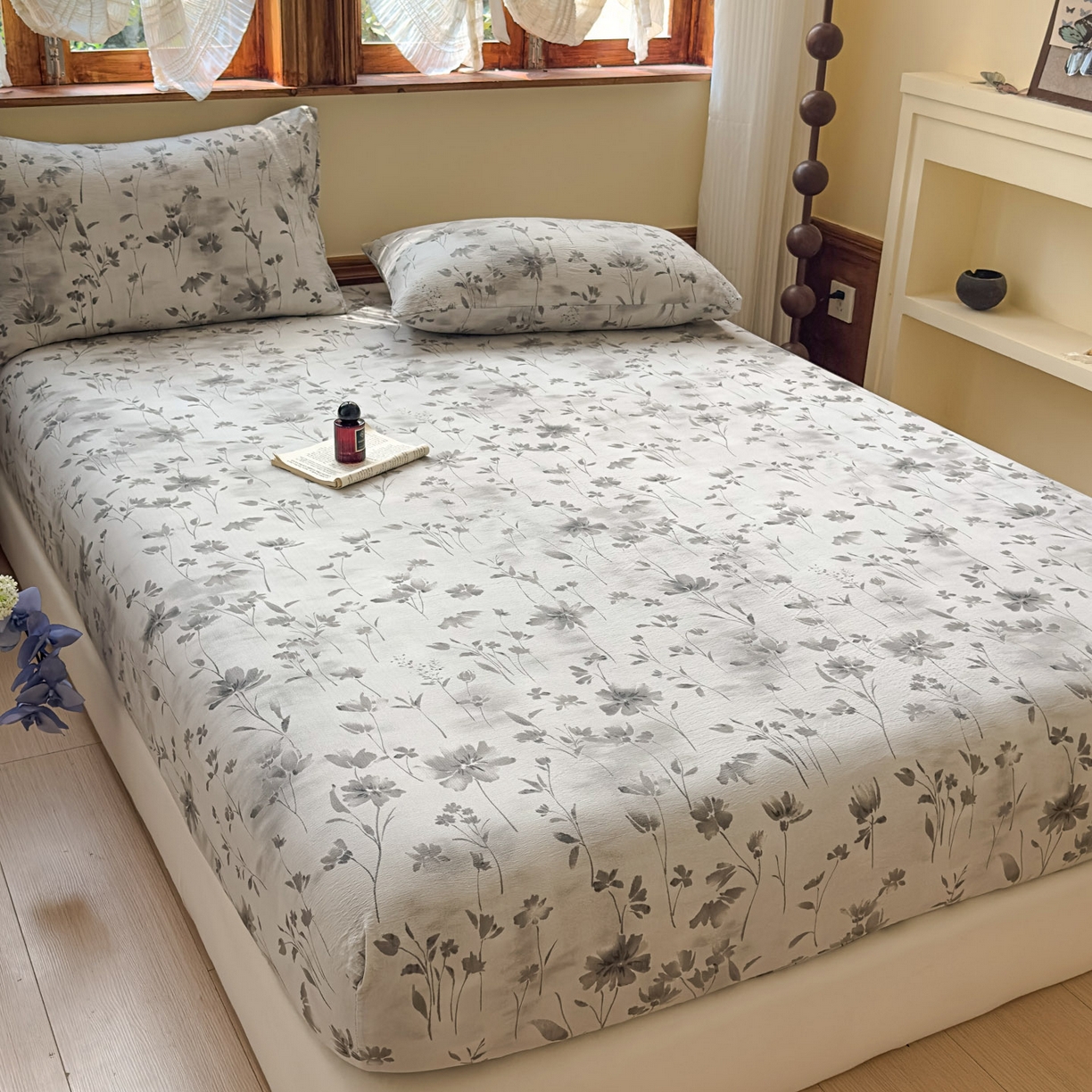 91家纺网 家纺一手货源 找家纺 温眠家纺 2025新款双层纱单件床笠床单 秘境烟雨