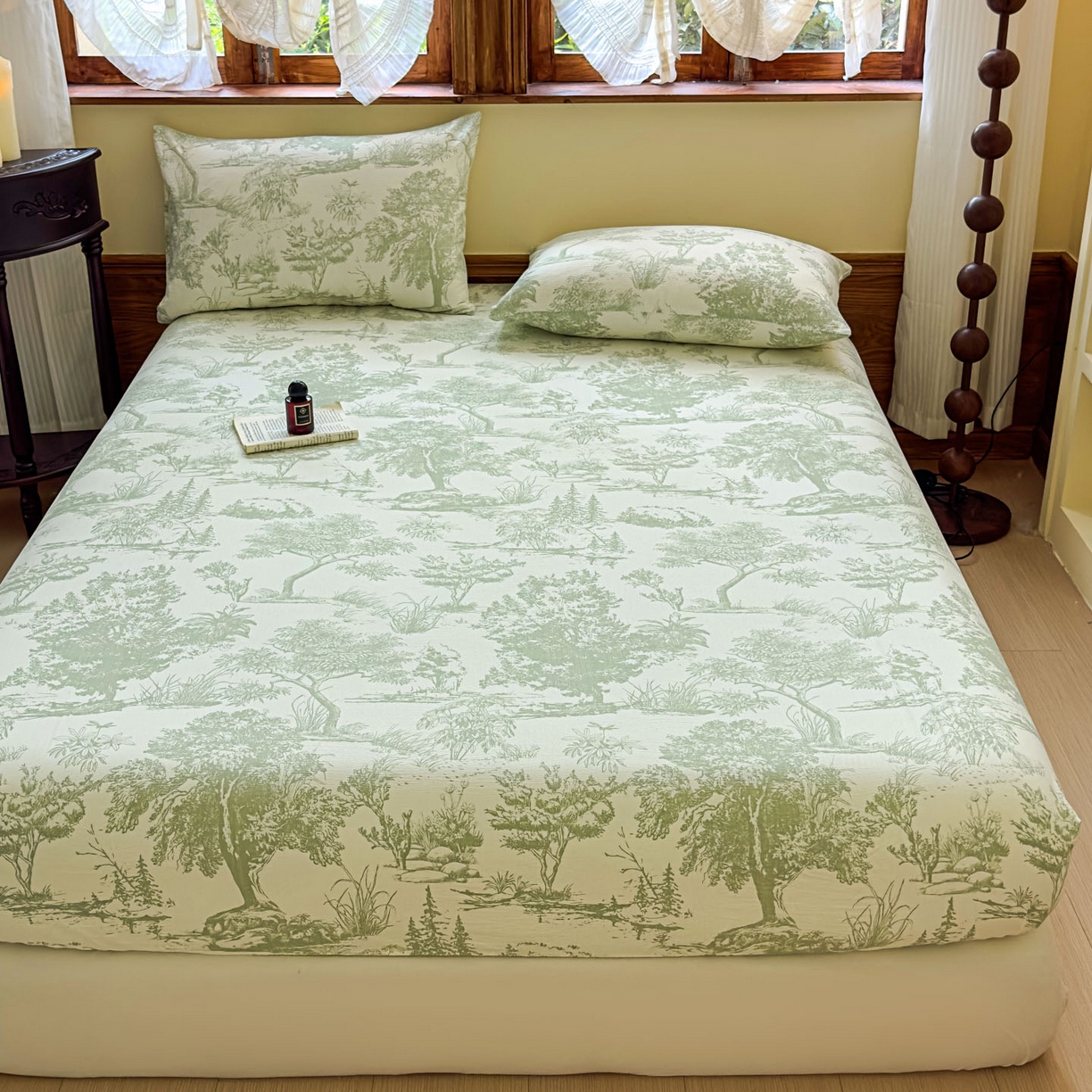 91家纺网 家纺一手货源 找家纺 温眠家纺 2025新款双层纱单件床笠床单 烟雨