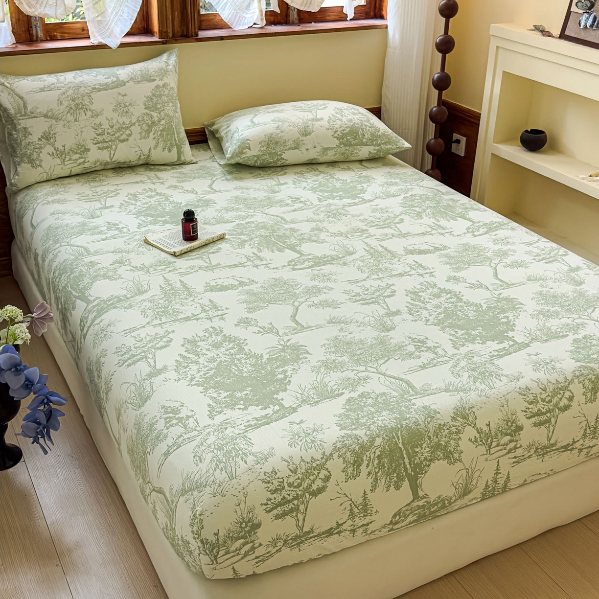 91家纺网 家纺一手货源 找家纺 温眠家纺 2025新款双层纱单件床笠床单 烟雨