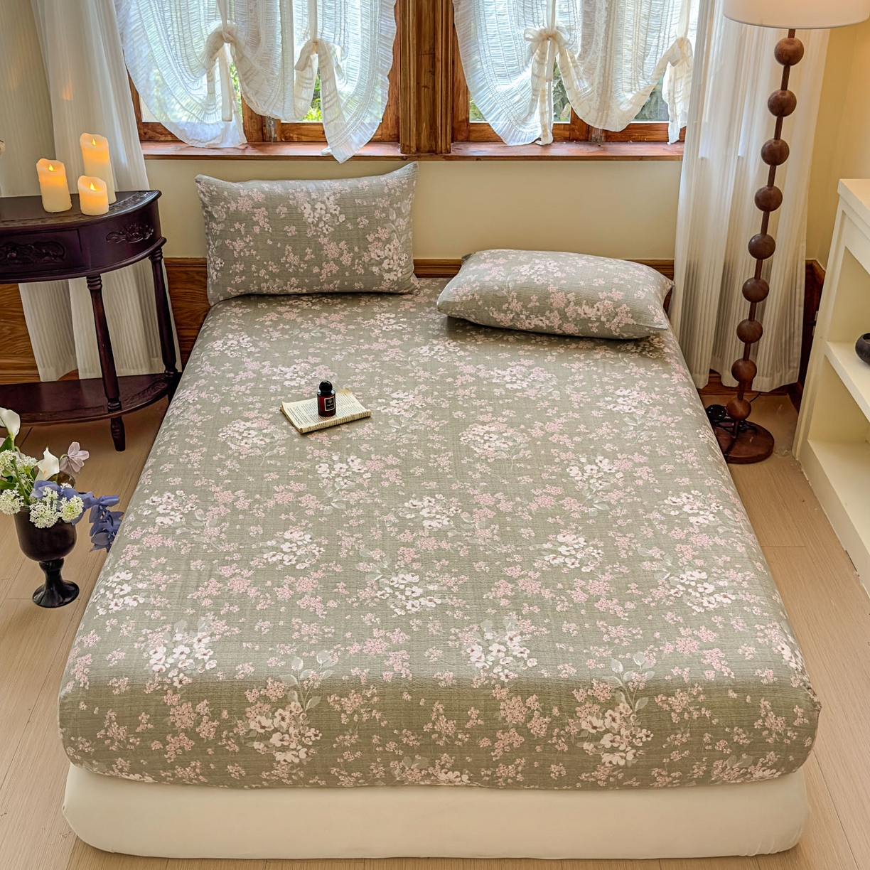 91家纺网 家纺一手货源 找家纺 温眠家纺 2025新款双层纱单件床笠床单 云卷抒