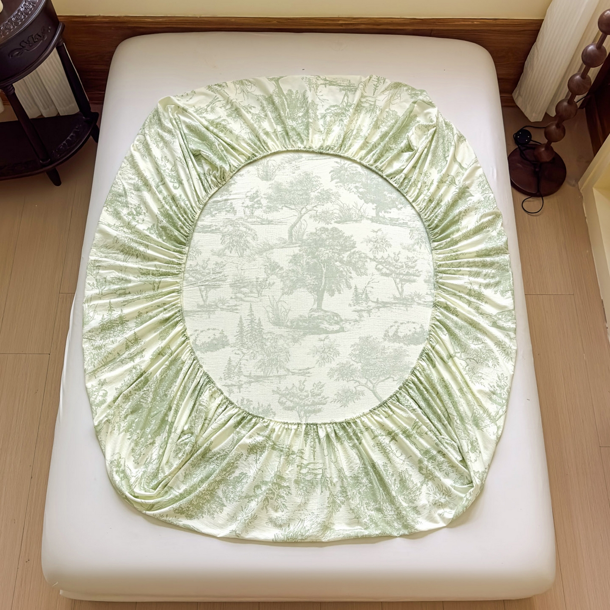 91家纺网 家纺一手货源 找家纺 温眠家纺 2025新款双层纱单件床笠床单 烟雨