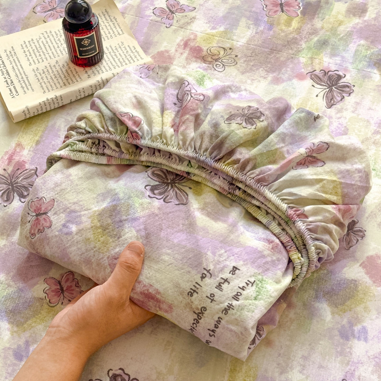 91家纺网 家纺一手货源 找家纺 温眠家纺 2025新款双层纱单件床笠床单 油彩蝶梦