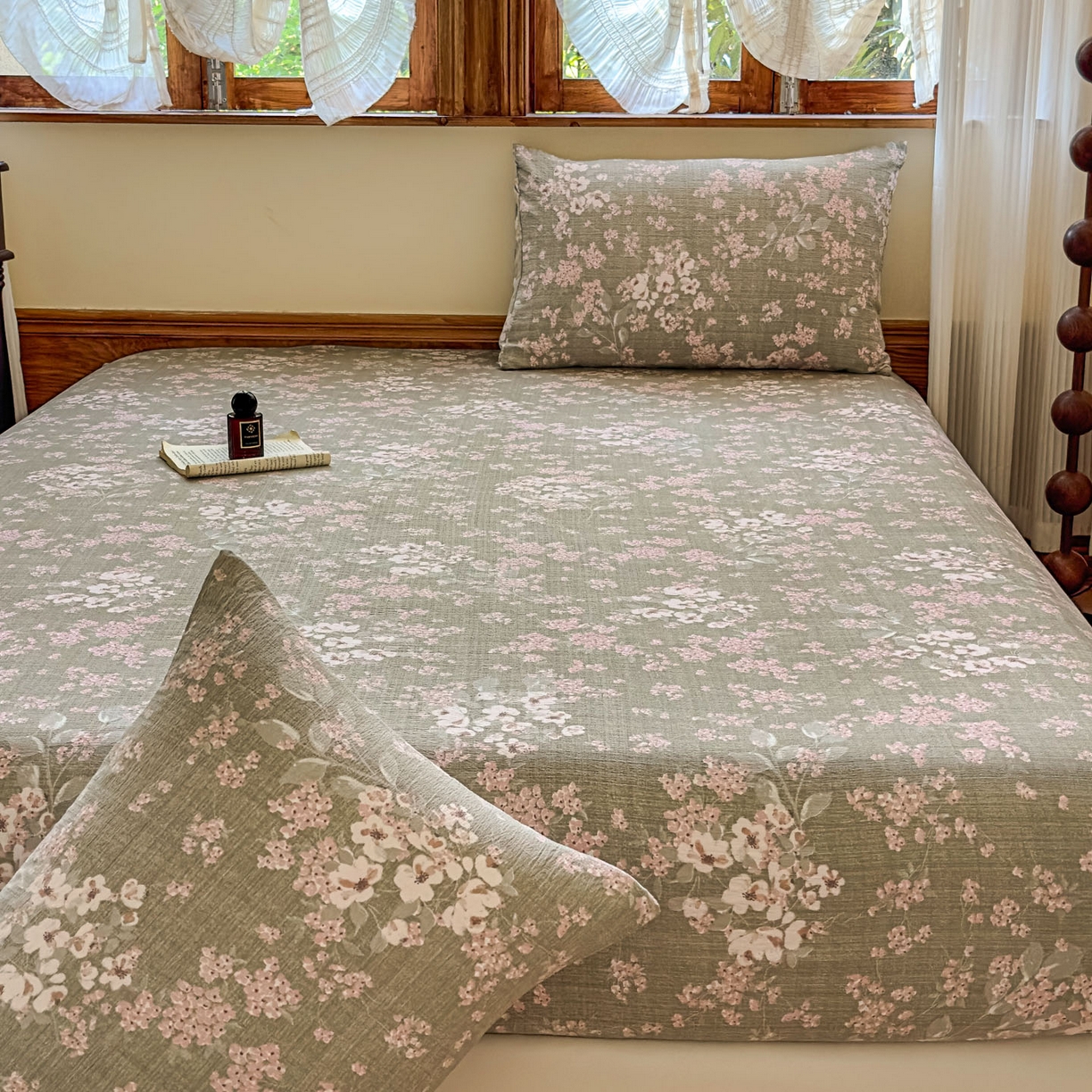 91家纺网 家纺一手货源 找家纺 温眠家纺 2025新款双层纱单件床笠床单 云卷抒