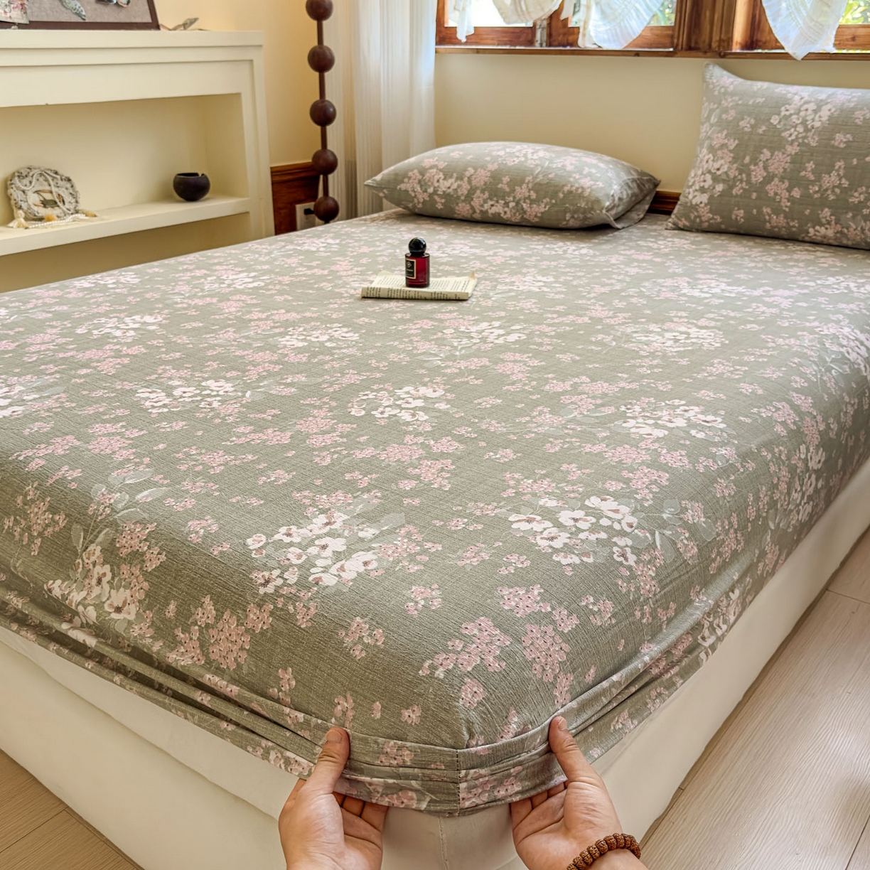 91家纺网 家纺一手货源 找家纺 温眠家纺 2025新款双层纱单件床笠床单 云卷抒