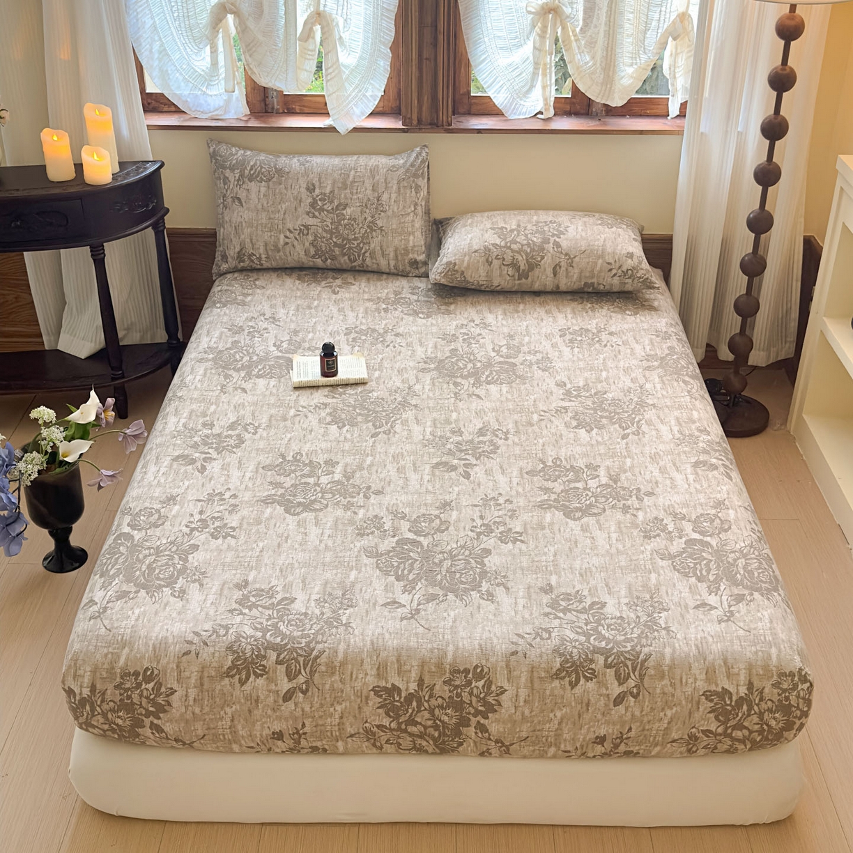 91家纺网 家纺一手货源 找家纺 温眠家纺 2025新款双层纱单件床笠床单 枯木生花