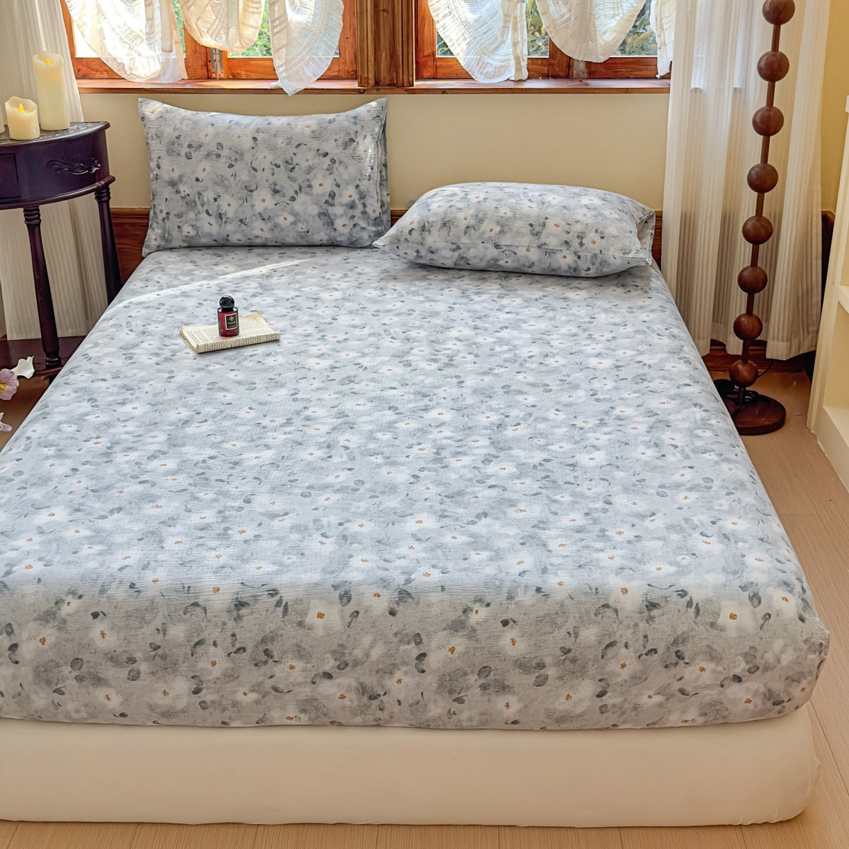 91家纺网 家纺一手货源 找家纺 温眠家纺 2025新款双层纱单件床笠床单 醉星漓