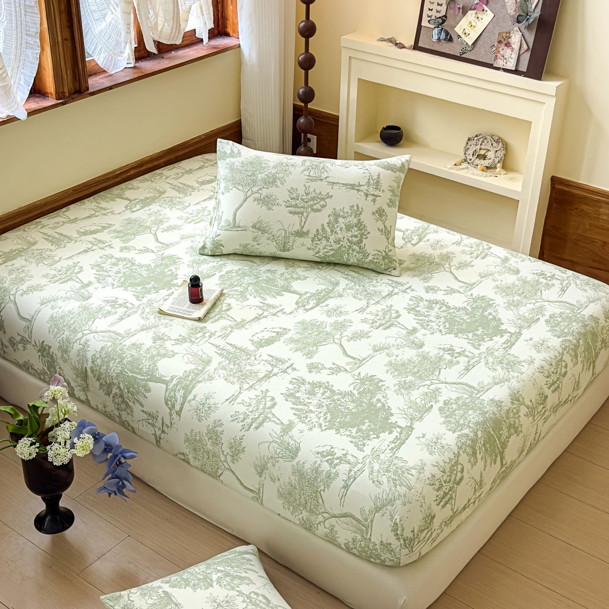 91家纺网 家纺一手货源 找家纺 温眠家纺 2025新款双层纱单件床笠床单 烟雨