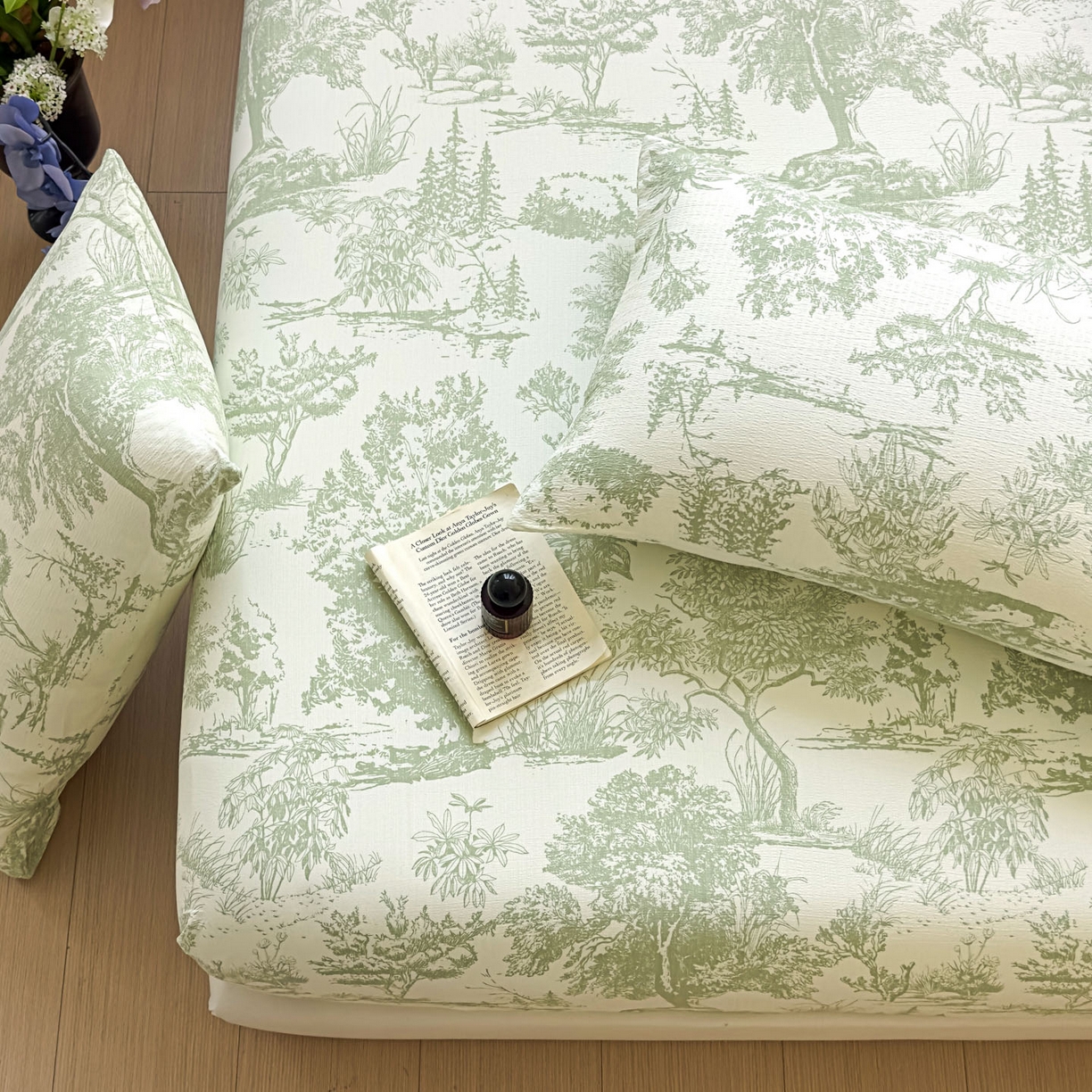 91家纺网 家纺一手货源 找家纺 温眠家纺 2025新款双层纱单件床笠床单 烟雨