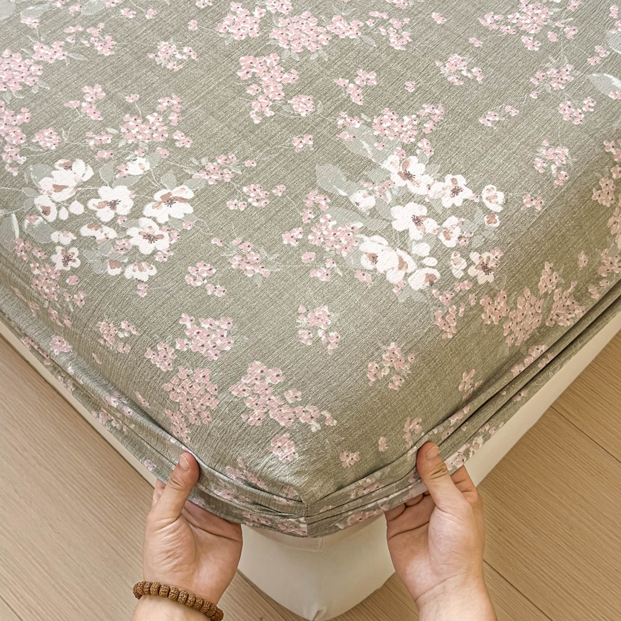 91家纺网 家纺一手货源 找家纺 温眠家纺 2025新款双层纱单件床笠床单 云卷抒