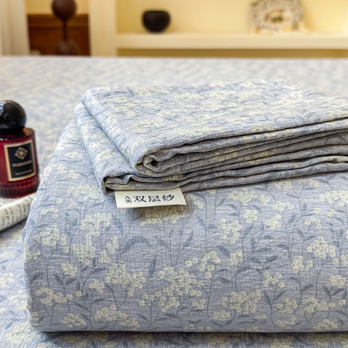 温眠家纺 2025新款双层纱单件床笠床单 南亭晚风