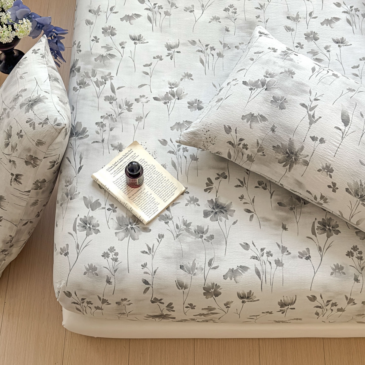 91家纺网 家纺一手货源 找家纺 温眠家纺 2025新款双层纱单件床笠床单 秘境烟雨