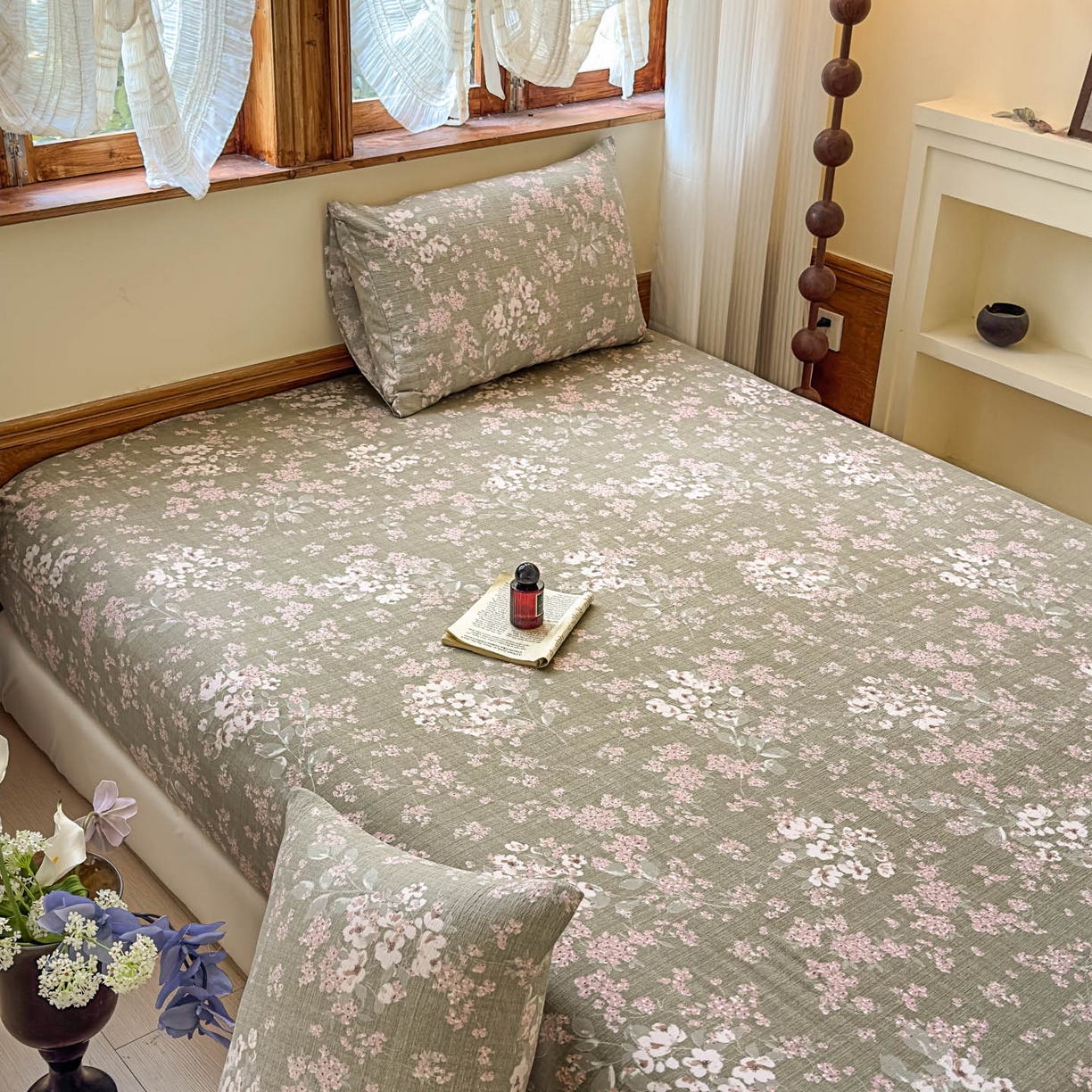 91家纺网 家纺一手货源 找家纺 温眠家纺 2025新款双层纱单件床笠床单 云卷抒