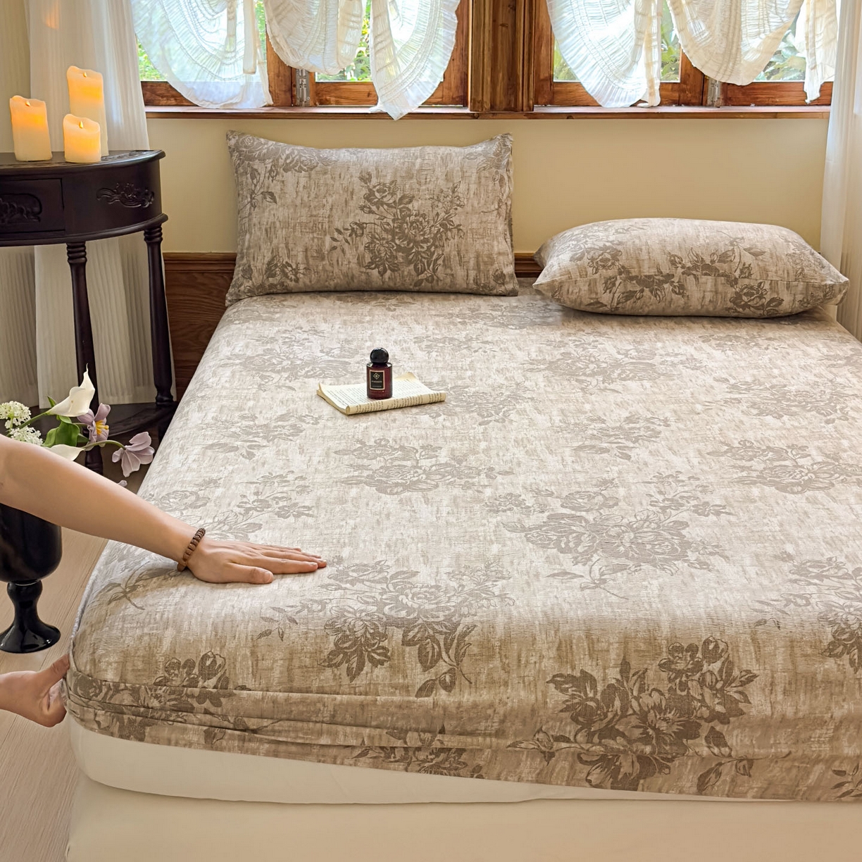 91家纺网 家纺一手货源 找家纺 温眠家纺 2025新款双层纱单件床笠床单 枯木生花