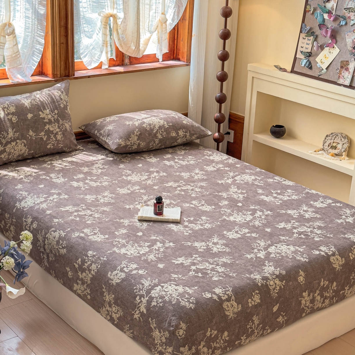 91家纺网 家纺一手货源 找家纺 温眠家纺 2025新款双层纱单件床笠床单 月华绣影