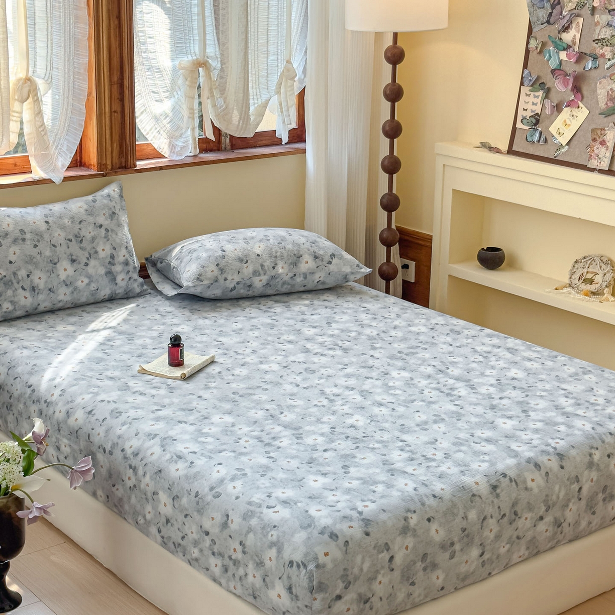 91家纺网 家纺一手货源 找家纺 温眠家纺 2025新款双层纱单件床笠床单 醉星漓