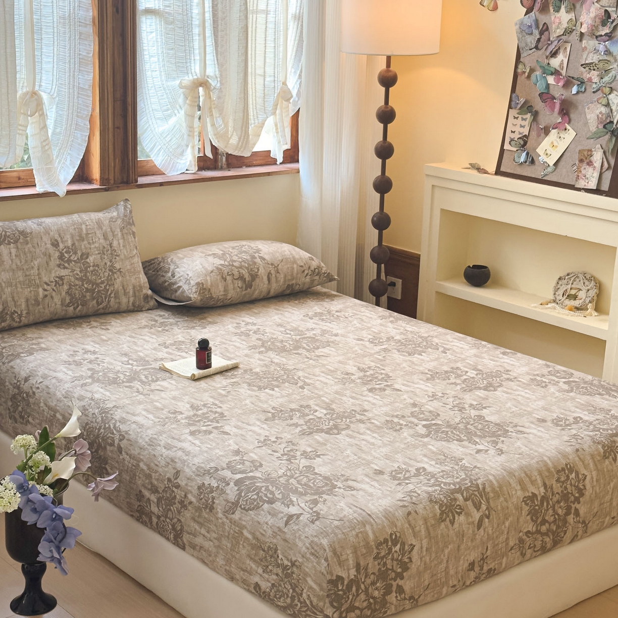 91家纺网 家纺一手货源 找家纺 温眠家纺 2025新款双层纱单件床笠床单 枯木生花