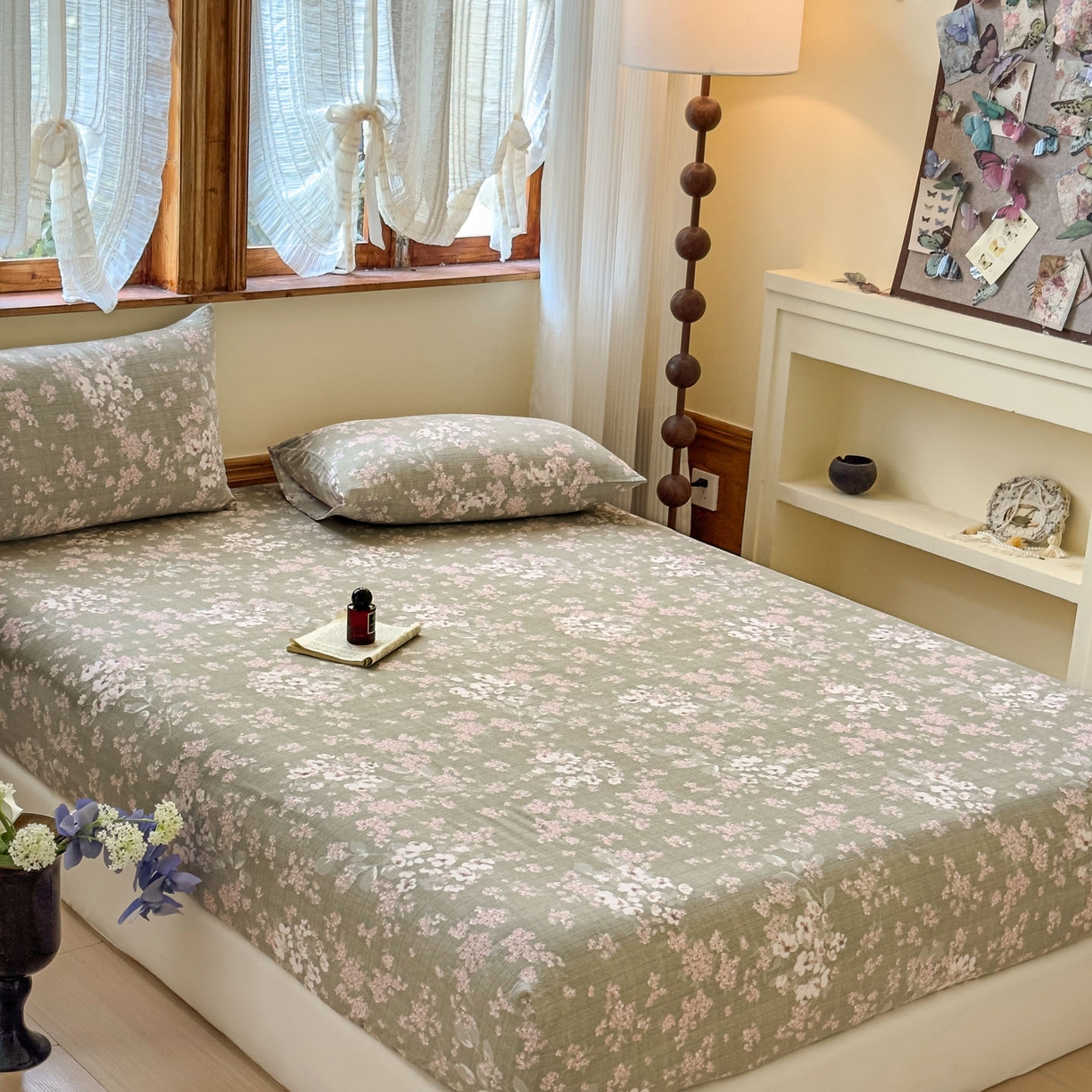 91家纺网 家纺一手货源 找家纺 温眠家纺 2025新款双层纱单件床笠床单 云卷抒