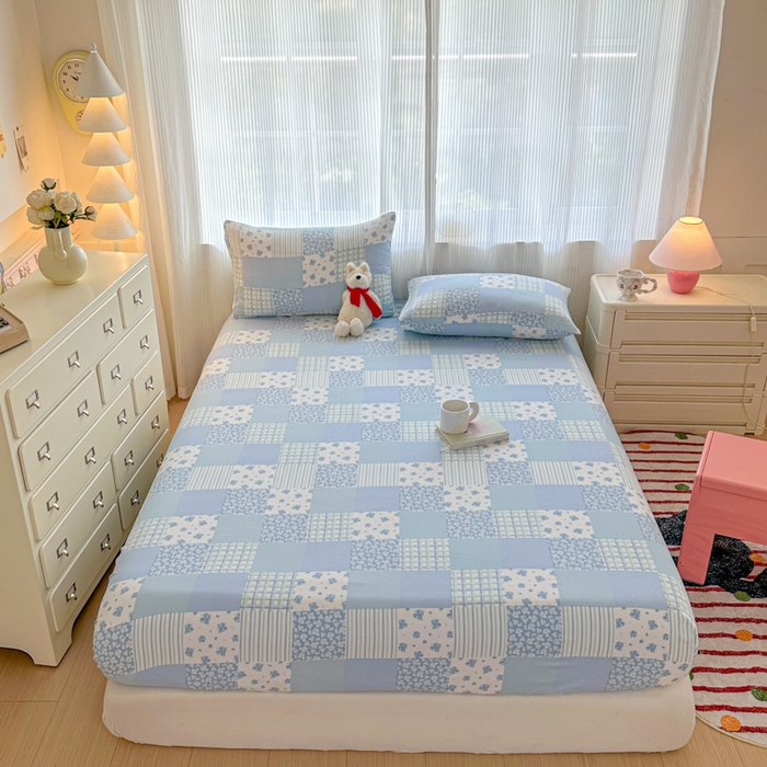 温眠家纺 2025新款高克重云感双层纱床笠三件套学生床二件套床笠单品 双层纱床笠-半亩花田