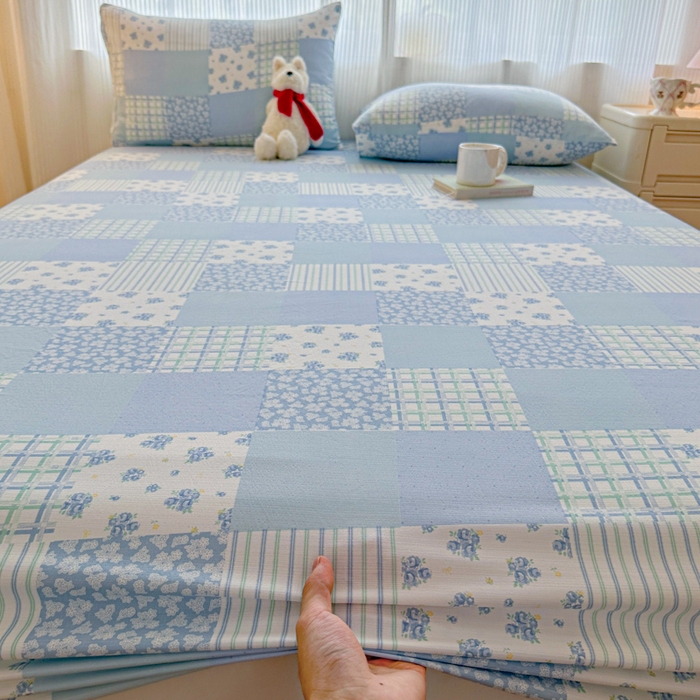 91家纺网 家纺一手货源 找家纺 温眠家纺 2025新款高克重云感双层纱床笠三件套学生床二件套床笠单品 双层纱床笠-半亩花田