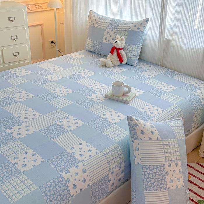 91家纺网 家纺一手货源 找家纺 温眠家纺 2025新款高克重云感双层纱床笠三件套学生床二件套床笠单品 双层纱床笠-半亩花田