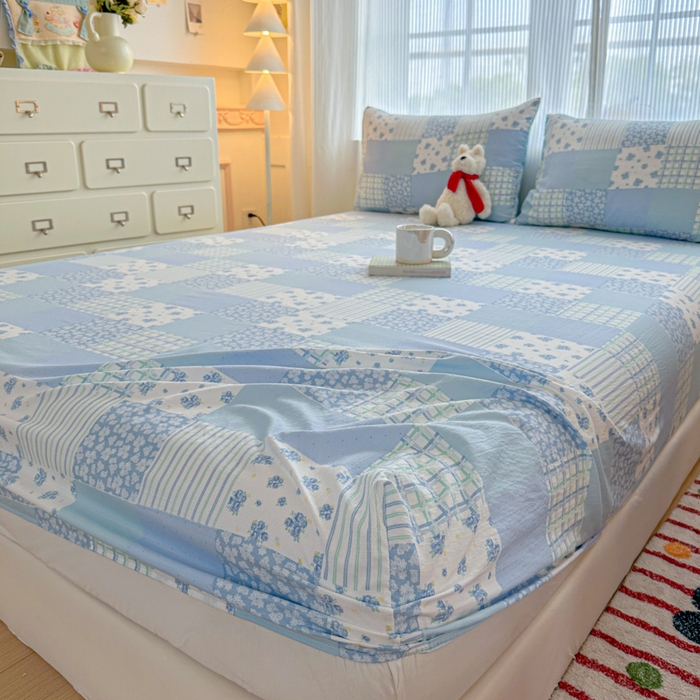 91家纺网 家纺一手货源 找家纺 温眠家纺 2025新款高克重云感双层纱床笠三件套学生床二件套床笠单品 双层纱床笠-半亩花田