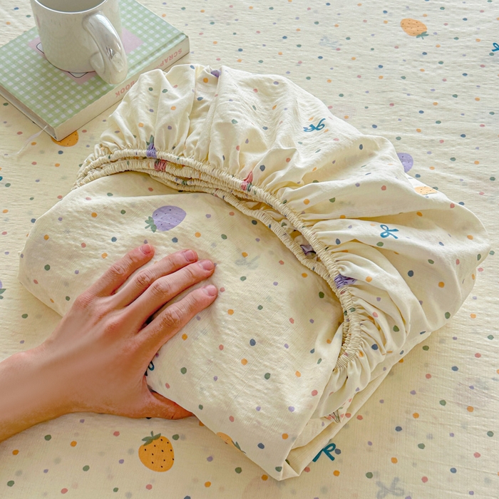 温眠家纺 2025新款高克重云感双层纱床笠三件套学生床二件套床笠单品 双层纱床笠-草莓波点