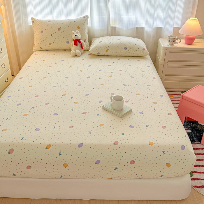 91家纺网 家纺一手货源 找家纺 温眠家纺 2025新款高克重云感双层纱床笠三件套学生床二件套床笠单品 双层纱床笠-草莓波点