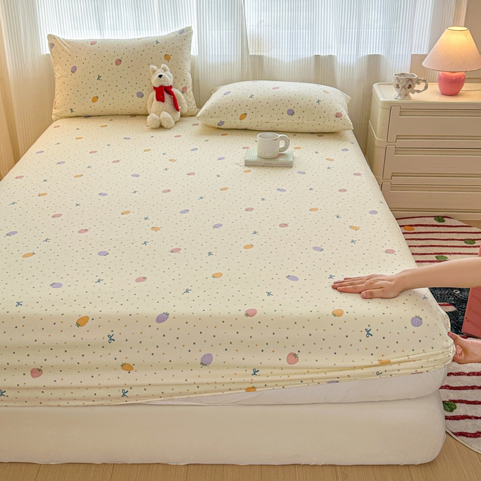 91家纺网 家纺一手货源 找家纺 温眠家纺 2025新款高克重云感双层纱床笠三件套学生床二件套床笠单品 双层纱床笠-草莓波点