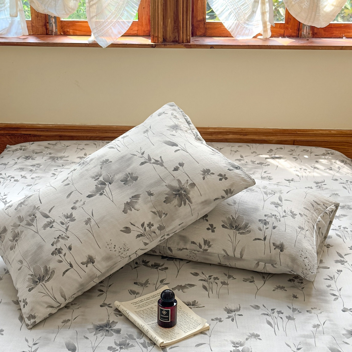 91家纺网 家纺一手货源 找家纺 温眠家纺 2025新款双层纱单件床笠床单 秘境烟雨