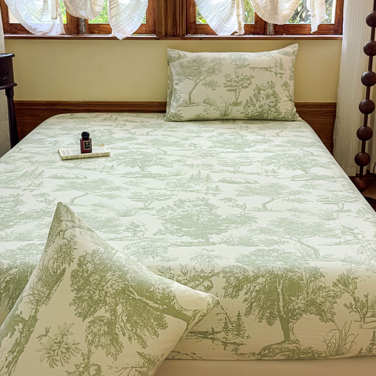 91家纺网 家纺一手货源 找家纺 温眠家纺 2025新款双层纱单件床笠床单 烟雨