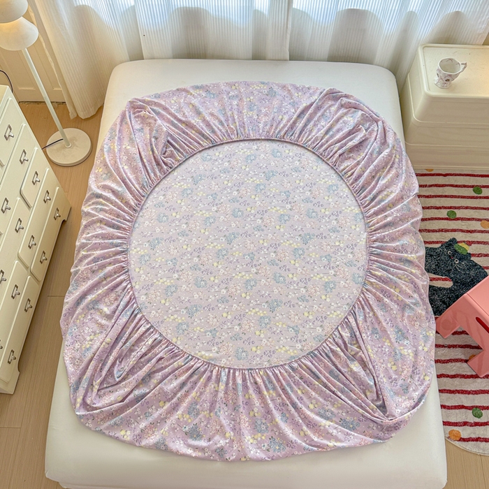 91家纺网 家纺一手货源 找家纺 温眠家纺 2025新款高克重云感双层纱床笠三件套学生床二件套床笠单品 双层纱床笠-海棠花颂紫