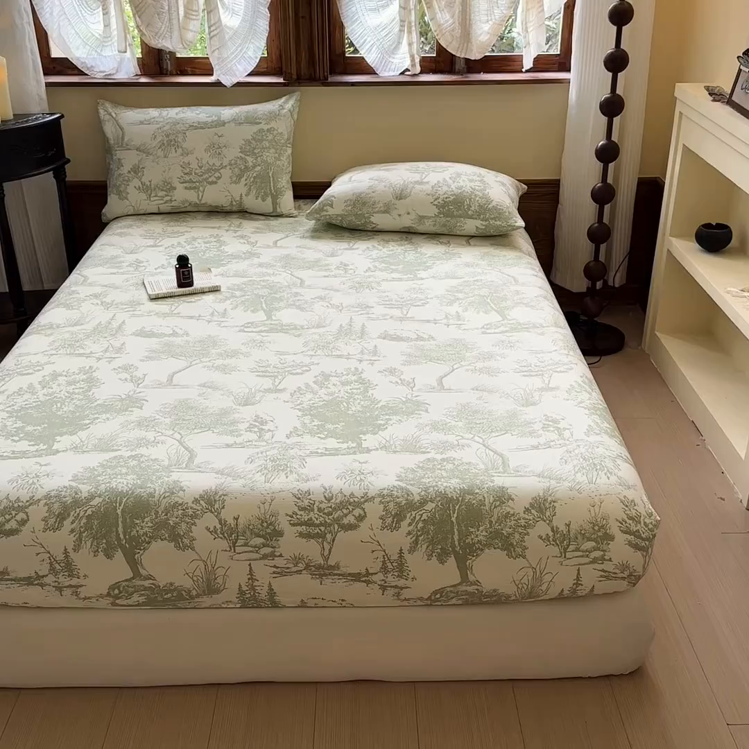 91家纺网 家纺一手货源 找家纺 温眠家纺 2025新款双层纱单件床笠床单 烟雨