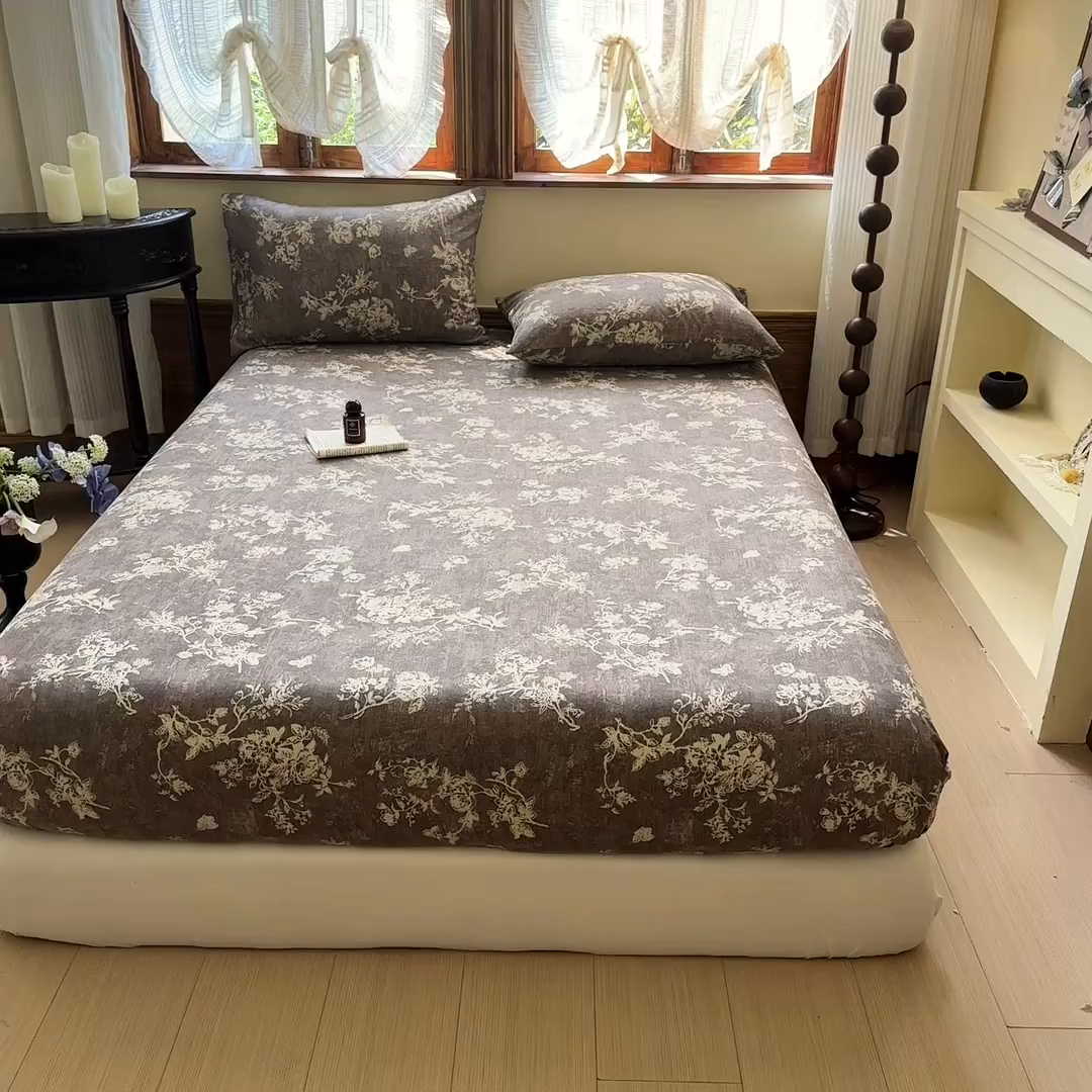 91家纺网 家纺一手货源 找家纺 温眠家纺 2025新款双层纱单件床笠床单 月华绣影