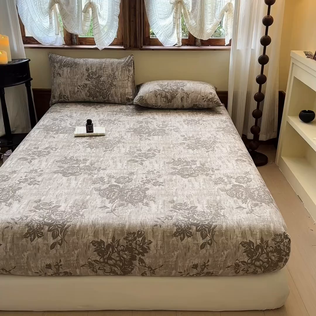 91家纺网 家纺一手货源 找家纺 温眠家纺 2025新款双层纱单件床笠床单 枯木生花